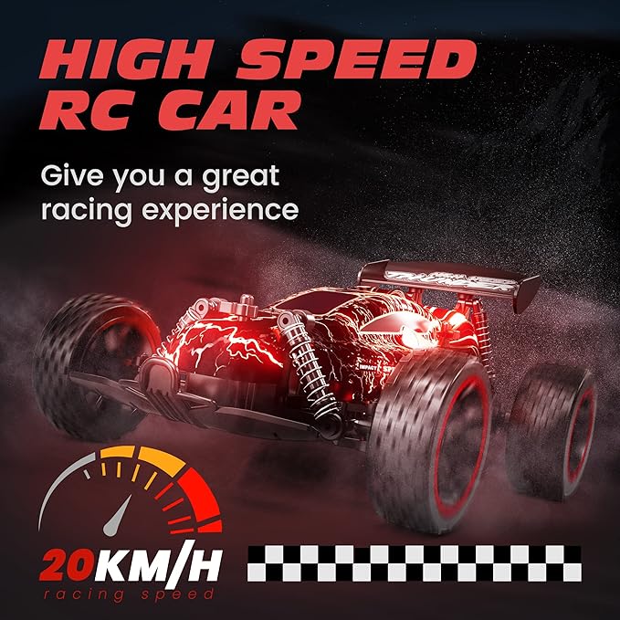 Tecnock RC Cars Remote Control Car for Boys and Girls, 1:18 Scale RC Car with LED Lights, 2.4GHz 2WD All-Terrain RC Truck, Rechargeable Battery for 50-Min Play, Gifts for Kids