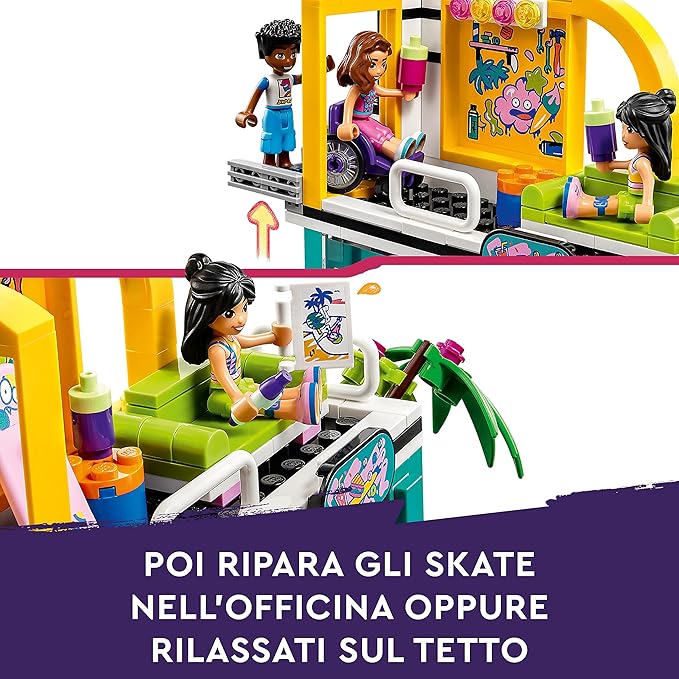 LEGO Friends Skate Park Set 41751, Skateboard Toys for Girls and Boys Ages 6 Plus, Mini-Doll Playset with Toy Scooter and Wheelchair, Birthday Gift Idea for Creative Play