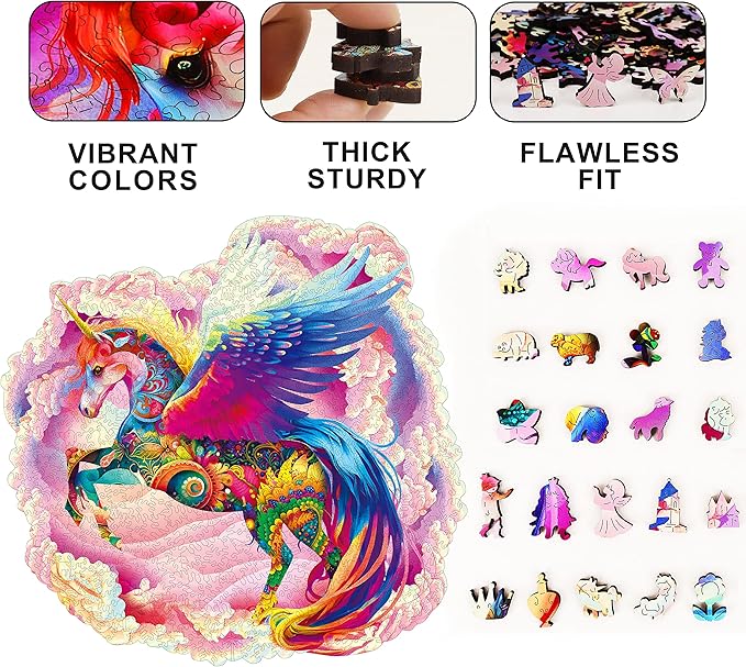 Wooden Jigsaw Puzzles for Adults, Unicorn Jigsaw Puzzles 500 Pieces, Unique Animal Shaped Wooden Puzzles for Adults and Kids, Family Game 17.1x16.5 Inch