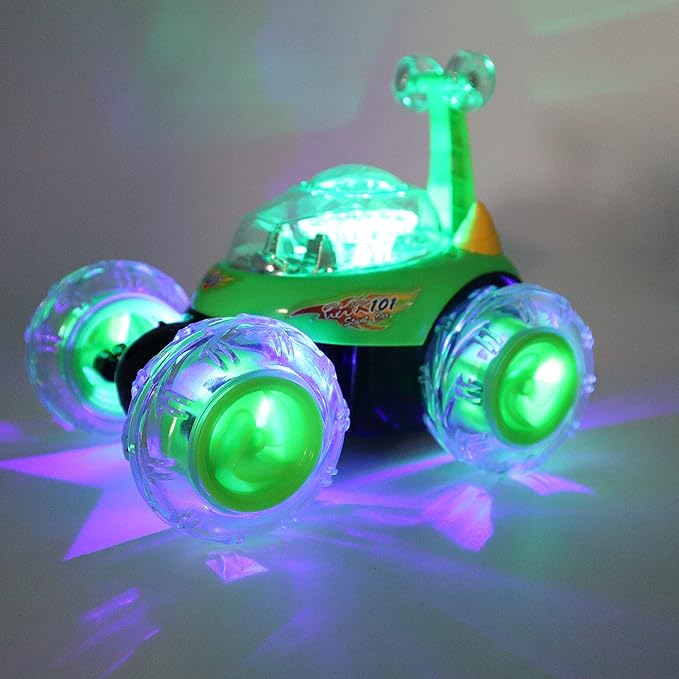 Rechargeable RC Tornado Stunt Car – 360° Flip Remote Control Turbo Twister Vehicle with Lights & Music | Double-Sided Spinning Car Toy for Toddlers Kids Boys Girls (Green)