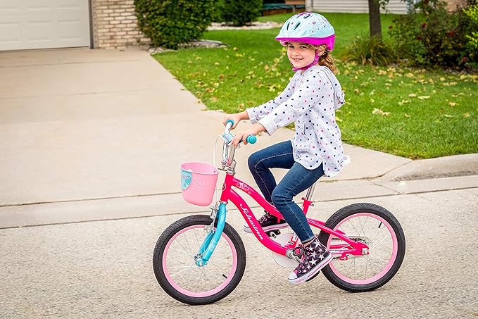 Schwinn Elm BMX Style Toddler and Kids Bike, For Girls and Boys, 16-Inch Wheels, With Saddle Handle, Training Wheels, Chain Guard, and Front Basket, Recommended Height 38-48 Inch, Pink