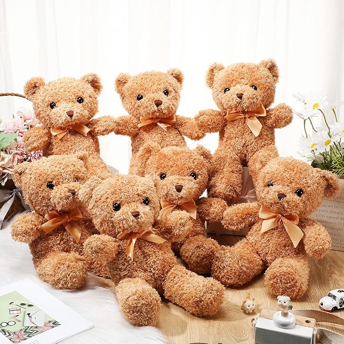 Lenwen 30 Pcs Bear Stuffed Animal Plush Bulk 12 Inch Brown Small Bear Plush Toy Cute Soft Stuffed Bears Doll for Boy Girl Cuddling and Playing Baby Shower Birthday Party Gifts