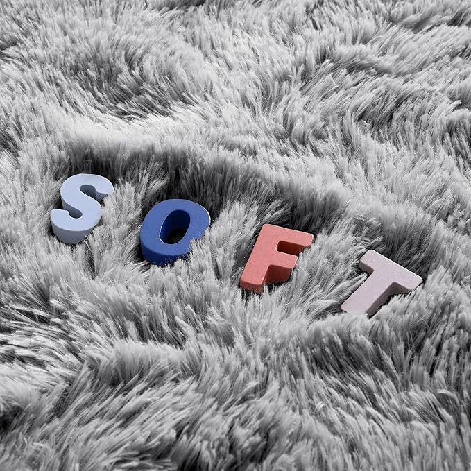 6x9 Grey Fluffy Soft Living Room Bedroom Rug, Large Area Rugs Shaggy Carpet for Living Room Classroom Kids Babys Playroom Toddler Nursery Dorm Home Decor, Modern Indoor Non Slip Rug