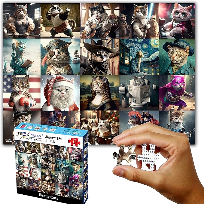 Think2Master Funny Cats 250 Pieces Jigsaw Puzzle Featuring heartwarming Kittens and Cats. Fun Toy for Kids, School & Families. Great Gift for Boys & Girls Ages 8+. Size: 14.2” X 19.3”