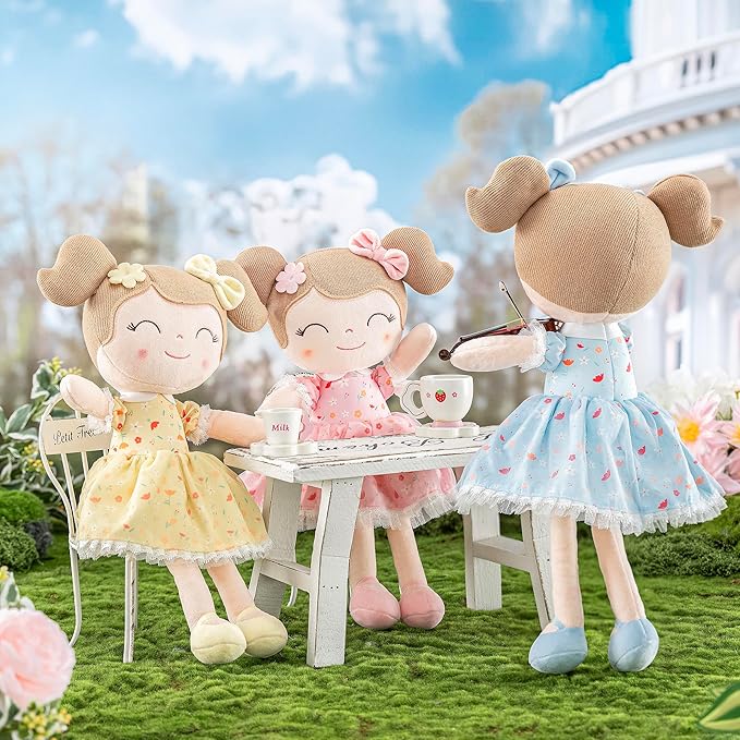 Gloveleya Baby Girl Gift Soft First Baby Doll Plush Doll Floral Yellow 16 "