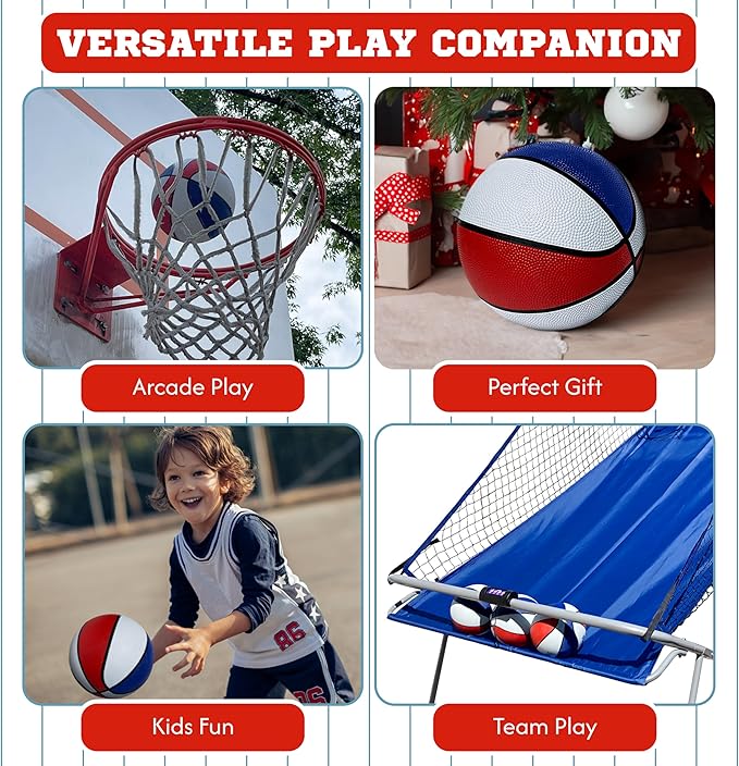 Botabee Red, White and Blue Mini Basketball Set Basketball Arcade Games - Size 3, 7” Junior Basketballs Suitable for Indoors, Outdoors and Arcade Basket Ball - 3 Pack
