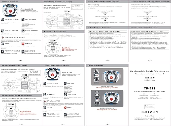 Remote Control Police Car, 4D Motion Gravity and Steering Wheel Control, 1:12 Scale, 2.4Ghz, with Lights, Sirens, Powered Doors, (TR-911)