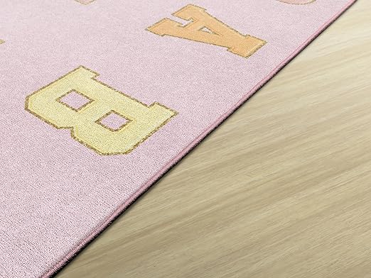 Flagship Carpets Schoolgirl Style Pink Pastel Alphabet Criss-Cross Applesauce Educational Area Rug for Kids Room Seating Décor, Children's Classroom, Play Carpet for Teaching and Playroom, 7'6" x 12'