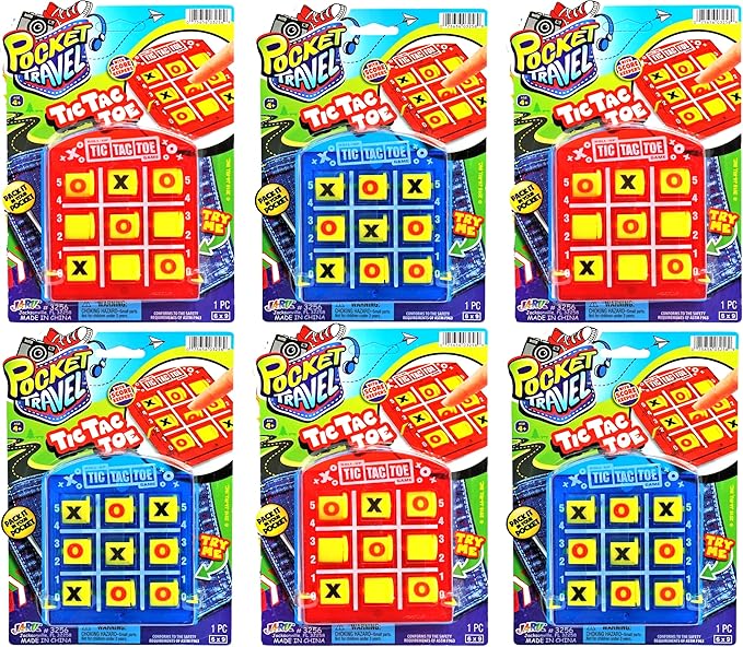 JA-RU Pocket Travel Tic Tac Toe Portable Board Games (6 Packs) | Classic Toys for Car and Airplane Games for Kids. Bulk Birthday Party Favors Plus Sticker 3256-6s