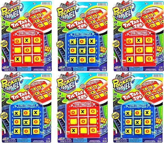 JA-RU Pocket Travel Tic Tac Toe Portable Board Games (6 Packs) | Classic Toys for Car and Airplane Games for Kids. Bulk Birthday Party Favors Plus Sticker 3256-6s
