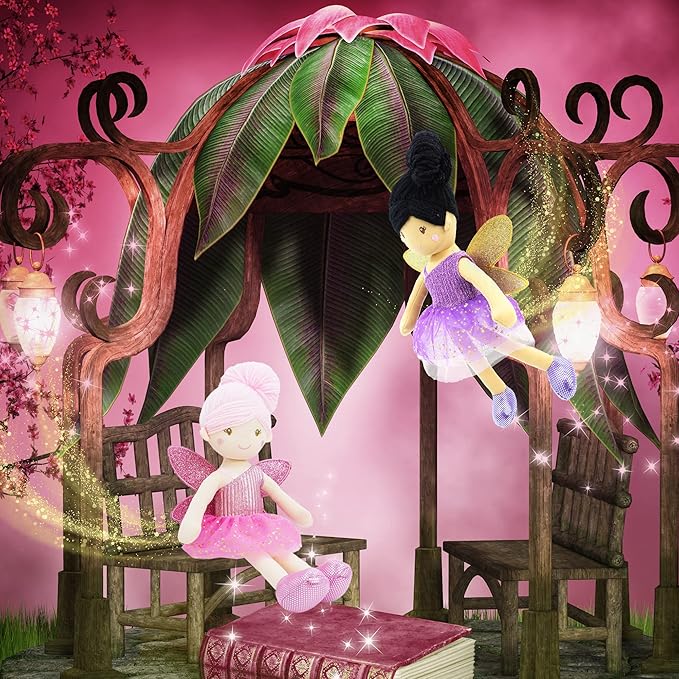 June Garden 12" Enchanted Garden Fairy Doll Violet - Plush Stuffed Soft Doll Girl Gift - Purple Outfit and Wings