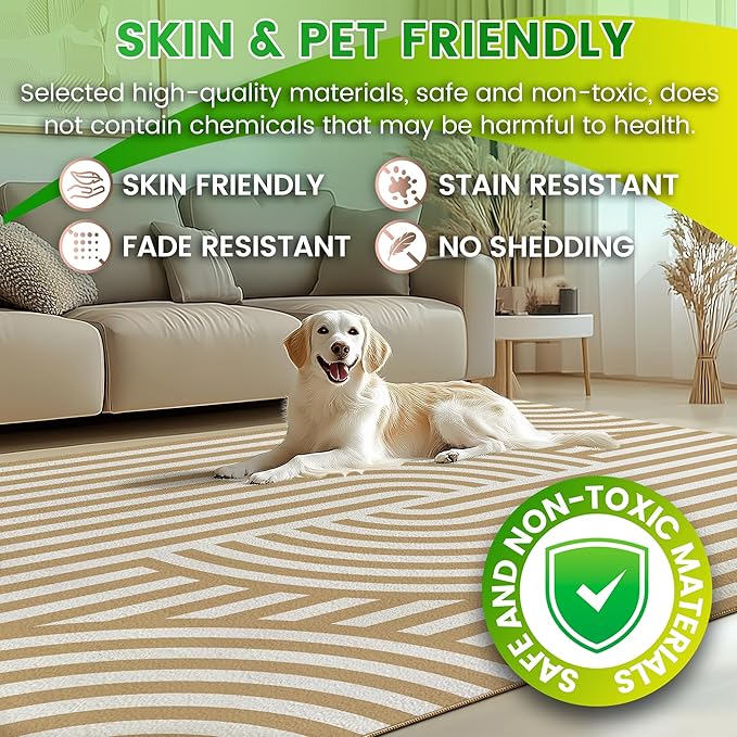 Washable 5x7 Modern Area Rug for Living Room, Brown Minimalist Aesthetic Abstract Boho Large Rugs, Ultra-Thin Low Pile Soft Nonslip Indoor Floor Carpet for Office Bedroom Playroom Classroom Dorm