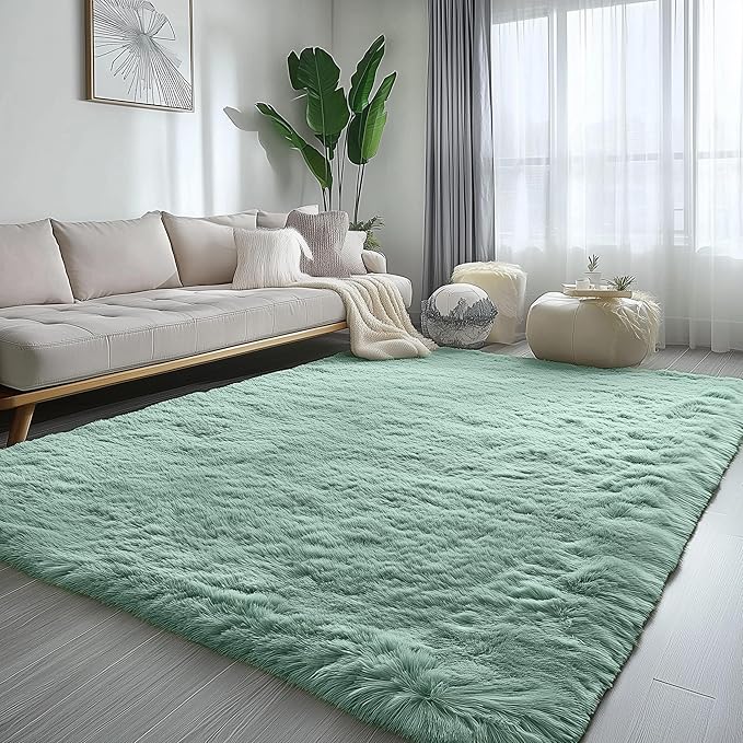 PAGISOFE Machine Washable Living Room Rug 8x10 Ft Sage Green Rugs for Bedroom Plush Fuzzy Large Carpet for Rooms Green Kids Rug Home Decor Aesthetic Non-Slip Large Rugs for Nursery Decor Boys Man Cave