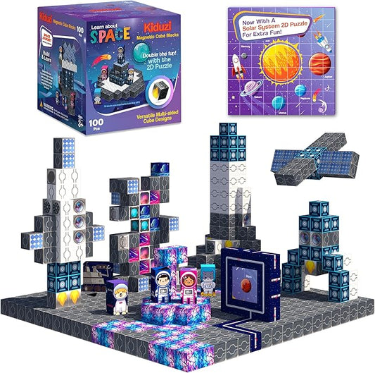 Magnetic Building Blocks – Space Adventure Edition - 100-Piece STEM Toy for Kids 3-10+ - Creative - Screen-Free Fun - 1 inch Strong Magnets, Durable & Travel-Friendly - Great Gift for Boys & Girls