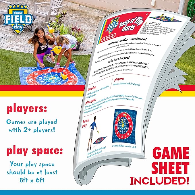 Franklin Sports Toss N' Flip Darts - Indoor and Outdoor Darts Game for Kids - Yard Toss Game with Inflatable Darts Red/Blue