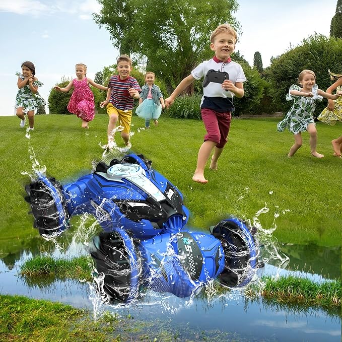 FEIMUOSI Amphibious RC Car - 4WD Gesture RC Stunt Car 2.4 GHz Transforms Waterproof Vehicle - Toys for 6-8 Year Old Boys, All Terrain Summer Beach Pool Toys for Kids Ages 5-7 6-8 8-13