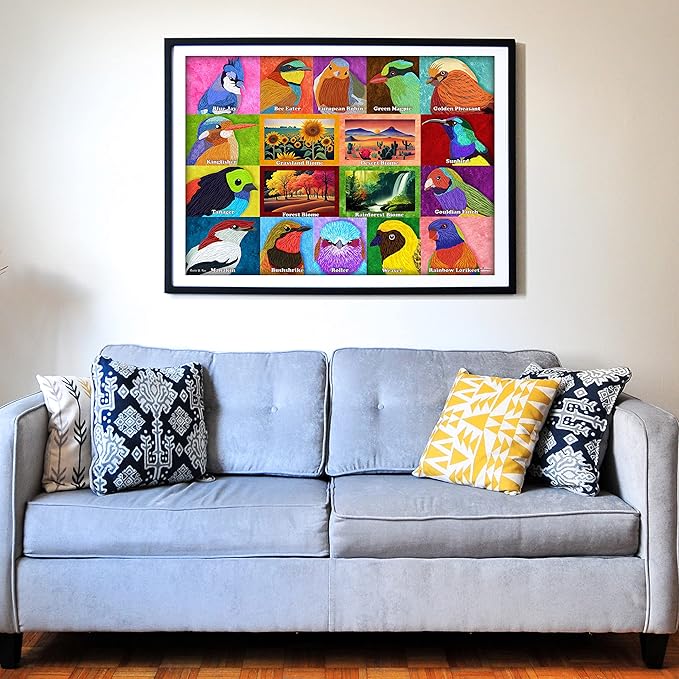 Think2Master Colorful World Map of Birds 100 Pieces Jigsaw Puzzle Fun Educational Toy for Kids, School & Families. Illustration by Rachel Kim. Great Gift for Boys & Girls Ages 4-8. Size:23.4” X 16.5”