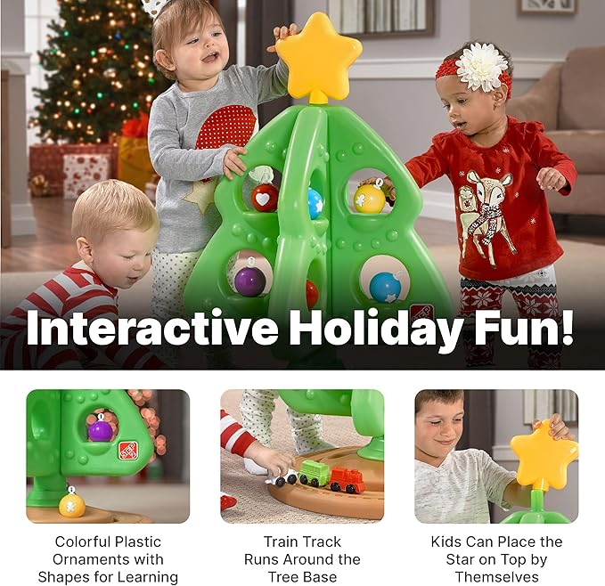 Step2 My First Christmas Tree, Kids Interactive Holiday Tree Toy, 12 Colorful Plastic Ornaments to Decorate, Mini Train Set Circles the Skirt, Made of Durable Plastic, For Toddlers 1.5+ Years Old