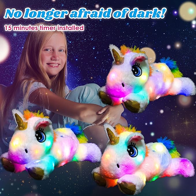 Cuteoy White Unicorn LED Stuffed Animal Light-up Plush Birthday Christmas Plushies Toy Gifts for Kids Toddler Girls, 15"