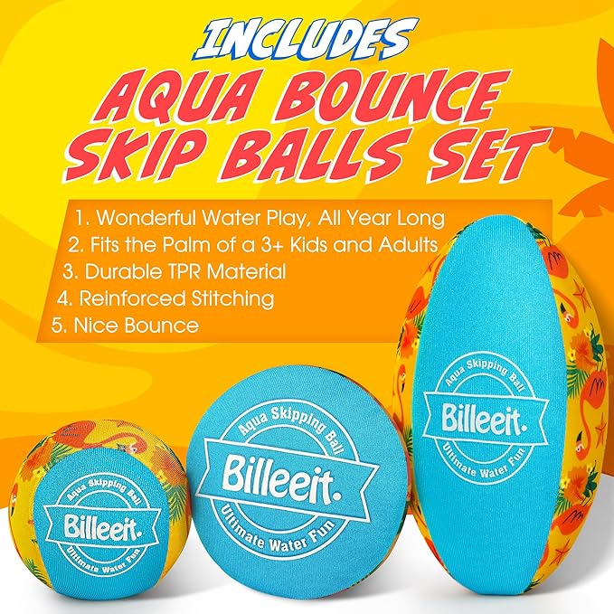 5Pcs Water Skipping Balls Set for Pool Play, Multi-Colored Splash Water Bouncing Balls, Fun Water Pool Beach Swim Toys & Games for Kids 3+ 4-8-12 and Adults