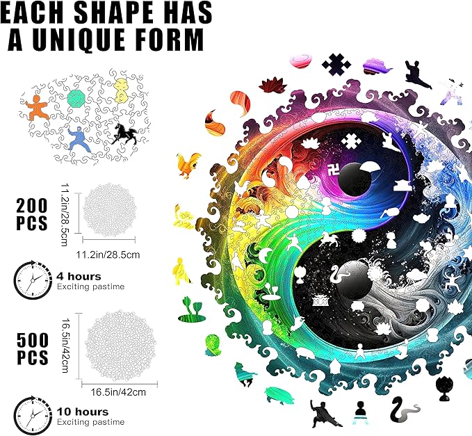 Unique Wooden Jigsaw Puzzles - Yin Yang Mandala, 500 Pcs King Size 16.8" x 16.8", Original Mandala Wood Puzzle, Beautiful Package, Best Gift for Adults