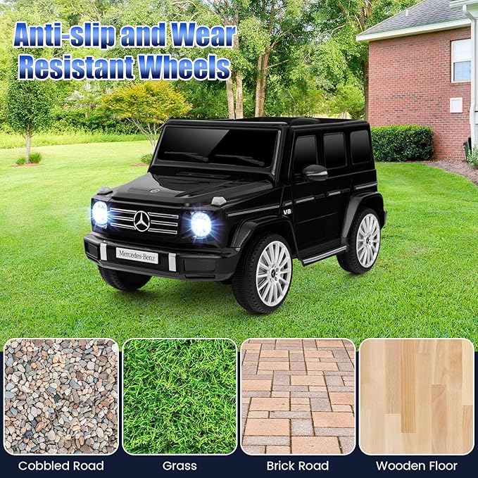 Costzon Ride on Car, Mercedes-Benz G500 Licensed Truck w/Rocking Mode, 3 Speeds, Remote, Horn, Music & LED Lights, Spring Suspension, 12V Battery Powered 4WD G Wagon Electric Vehicle for Kids (Black)