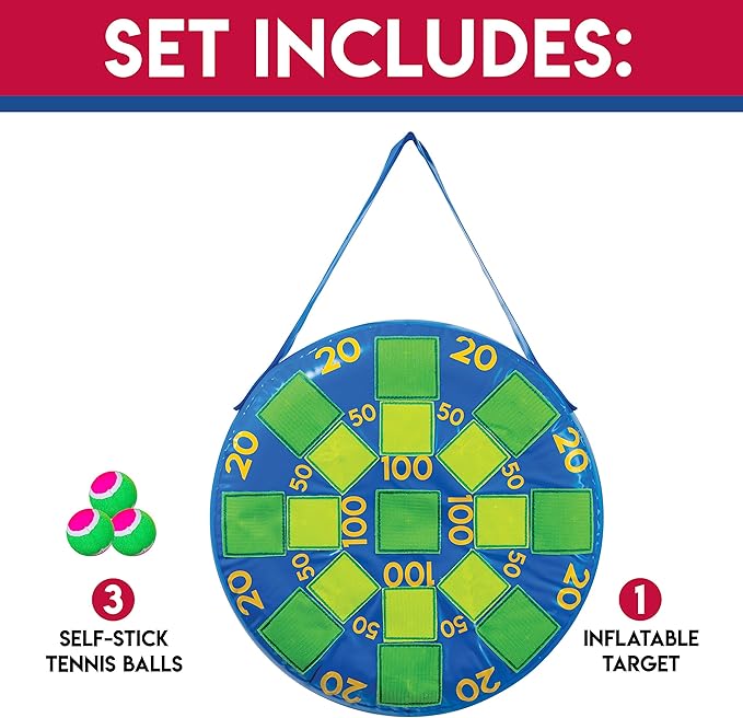 Franklin Sports Kids Dart Board - Inflatable Dart Ball Game with 3 Tennis Ball Self-Stick Darts - 20 X 20