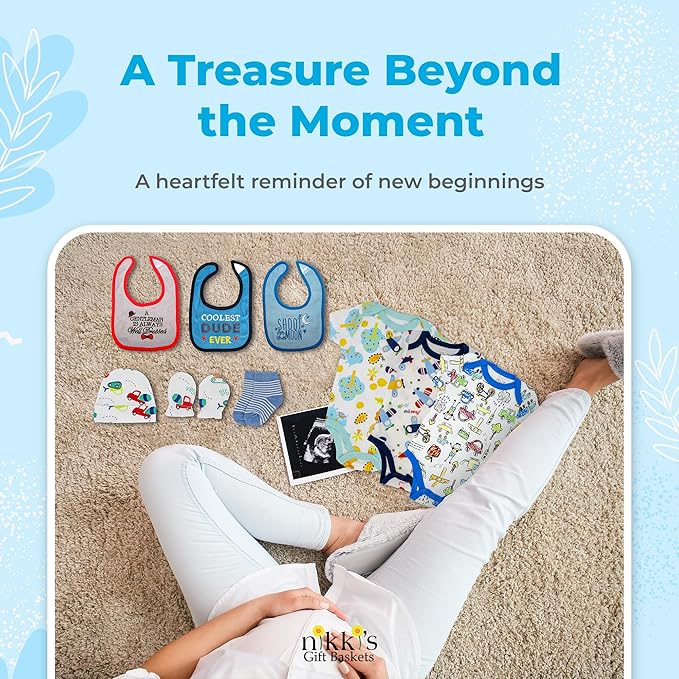 Deluxe Baby Blossom Clothing Bouquet | Newborn Baby Boy Gift Set | Unique Baby Gift Basket for Expecting Moms | New Baby Gift Basket | Blue Baby Gift Set | Baby Boy Outfits | Nikki's Gift Baskets
