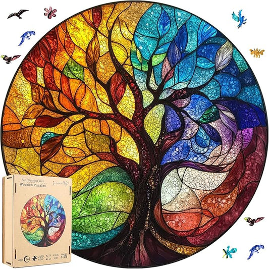 Wooden Puzzle for Adults - 3D Tree of Life Wooden Jigsaw Puzzles 200 Piece, Unique Shaped Challenging Puzzles, Exquisite Packaging, Best Gift Mother's Day Toys for Family Friends 11.2x11.2 in