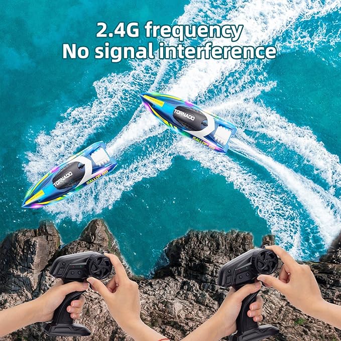 Remote Control Boats for 8-12, 15+ MPH Fast RC Boat with LED Lights, 2.4G RC Electric Speed Boats Pool and Lakes Toys for Kids