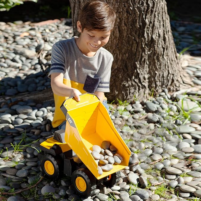 CAT Construction Toys, Steel Dump Truck 16” – Real Steel Body, Working Dump Bed, Oversize All-Terrain Wheels, Heavy-Duty Construction Vehicle for Indoor/Outdoor Play, Kids Ages 3 +
