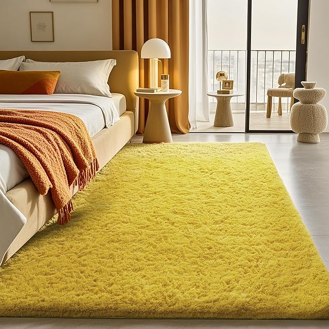 Ophanie Yellow Rugs for Bedroom Living Room, Fluffy Fuzzy Furry Carpet, Plush Soft Shaggy Bedside Indoor Floor 4x6 Area Rug for Kids Girls Boys Baby Teen Dorm Nursery Home Decor Aesthetic