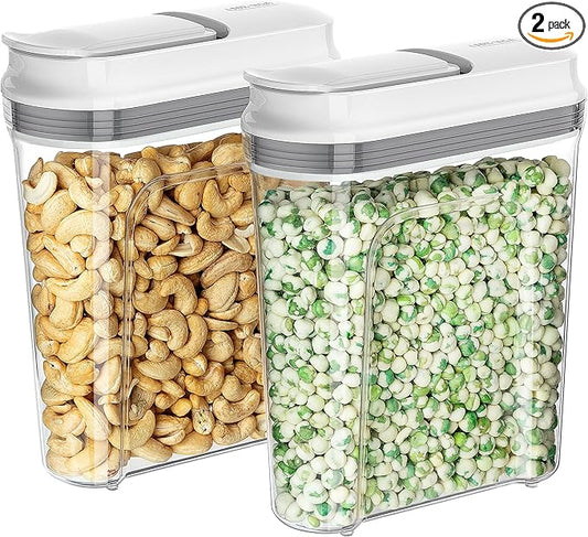 MR.SIGA Airtight Cereal Dispenser Set, Storage Containers for Dry Goods, Nuts, Beans, Snacks, BPA Free, 1.6 L / 1.69 Qt, Medium, Clear, 2 Pack