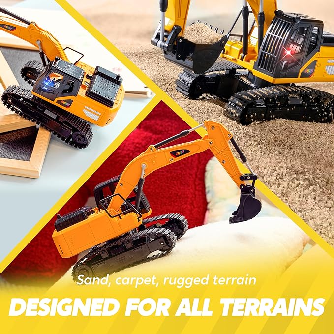 JOYIN Remote Control Excavator Toys for Boys, 2.4Ghz RC Play Excavator with Light, Construction Toys for Boys 3-5 4-7 8-12 Year Old Kids, Birthday Gift