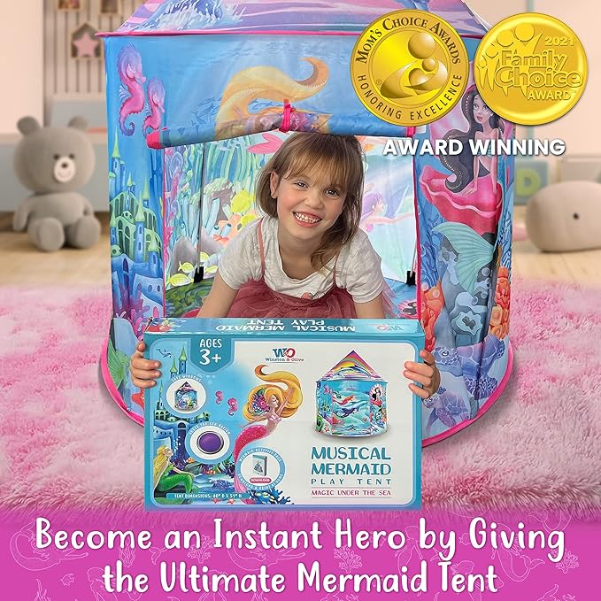 W&O Musical Mermaid Tent with Under-The-Sea Button - Captivating Pop Up Tent for Girls - Perfect for Indoor & Outdoor Play