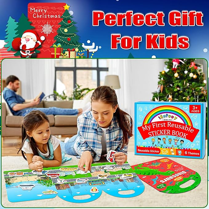 6 Set Reusable Sticker Books for Toddlers 2-4 Years, Sticker Book for Kids, Toddler Airplane Travel Essentials for Kids