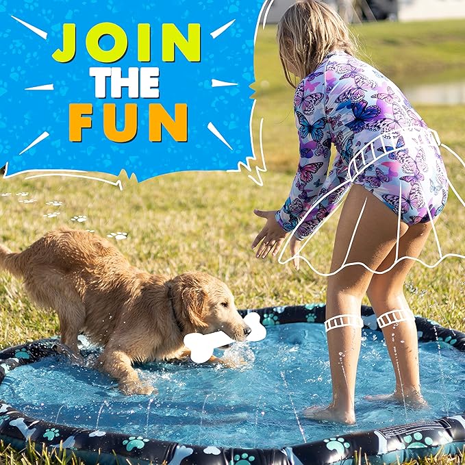 SplashEZ Non Slip Splash Pad for Kids & Dogs, 69’’ Extra Large Splash Pad Sprinkler for Kids, Dog Water Summer Toys - Great Outdoor Toys for Toddlers 1-3 & Children Ages 4-8, Baby Pool for Backyard