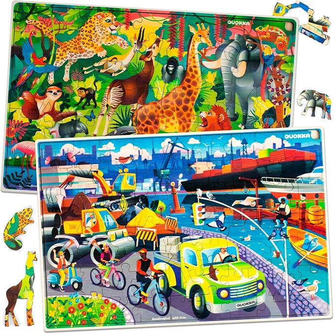 QUOKKA Wooden Kids Puzzles Ages 4-6 – 4 x 60 Piece Puzzles for Kids Ages 4-8 – Wood Toddler Games for 3-5 Year Olds – Cars Ships and Animals Toy for Boys and Girls