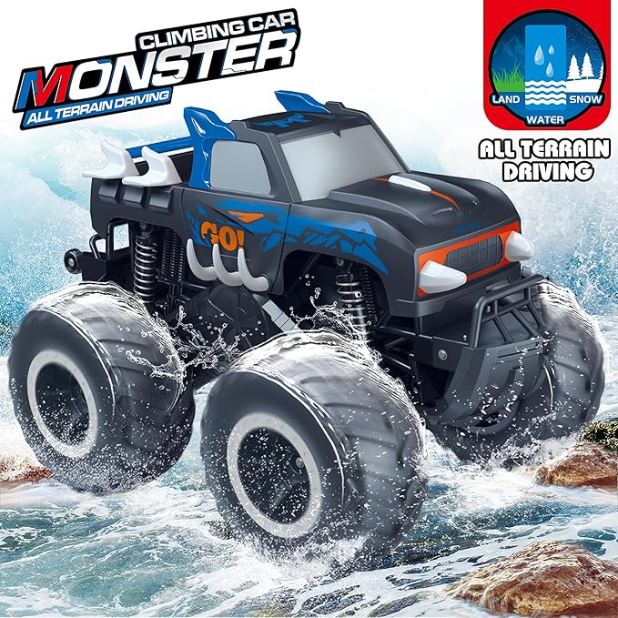 Threeking 1:16 Waterproof Monster Truck Toys RC Cars Amphibious Remote Control Car Trucks 4WD All Terrain Off-Road Pickup Toy for 6 7 8 9 10 11 12 Year Old Boys Girls Kids Gifts Presents