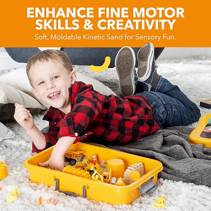 Construction Sandbox Toy for Kids With 2 lbs Play Sand, Bulldozer, and Figures - Tractor Sand Playset - Children's 3-5 Boys Farm Set, Indoor Mini Construction Play Set