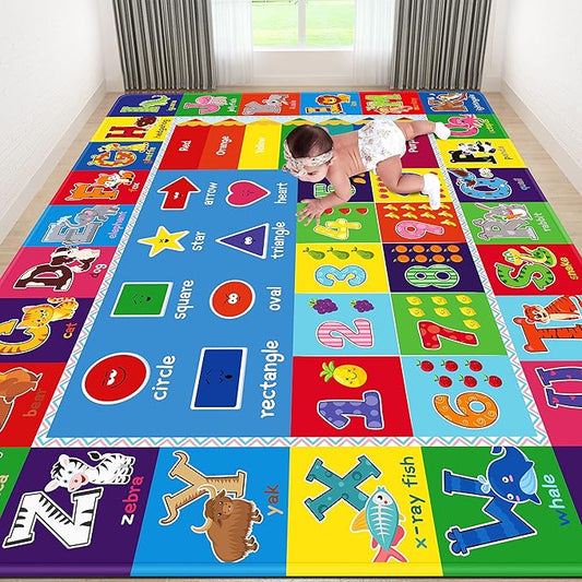 ABC Kids Rug, Kids Carpet for Playroom, Classroom Carpet with Anti-Slip Back, Educational Preschool Rugs with ABC, Numbers, Animals Colors, Shapes, Extra Large Thick (Style 6, 9'8" x 6'5")