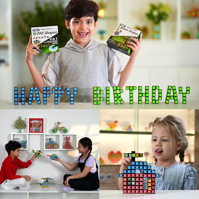 TOSY Magnet Cube 3x3 - 240 Magnets, 30 Blocks, 7 in 1 Toy: Puzzle Cube Game, Creative Building Blocks, Transformable Fidget Spinner, Infinity Cube, Magnet Tiles, UV Flashlight, Glowing STEAM Toy