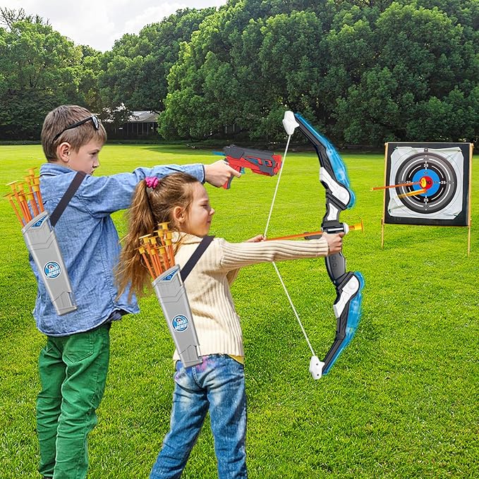 Doloowee Kids Bow and Arrow Set,Archery Toy Set with Light-up LED,10 Suction Cup Arrows,Foam Dart Shooting Toy,Target and Quiver,Indoor & Outdoor Toys Gifts for 3 4 5 6 7 8-12 Years Old Boys Girl