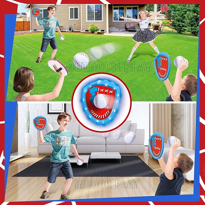 Toss and Catch Ball Game Set,Light-Up Kids Baseball Glove Sticky Mitt, Velcro Ball and Catch Games for Kids Ages 3-12, Football & Baseball Camping/Yard/Outdoor Sports Toy,Outdoor Game for Kids