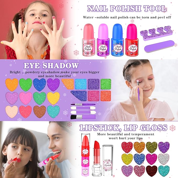 Kids Makeup Kit for Girl, 66 Pcs Washable Makeup Set for Little Girls, Real Cosmetic Set Pretend Play Makeup Toy Beauty Set Christmas & Birthday Gift Age 3 4 5 6 7 8 9+ Year Old Kids Toddler Toys