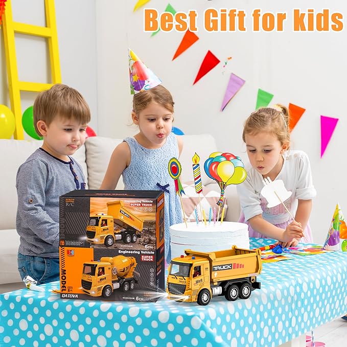 Construction Toys for Toddlers 6-12 Year Boys Girls, Remote Control Truck and Cement Mixer Truck, Kids Ideal Birthday Party Present
