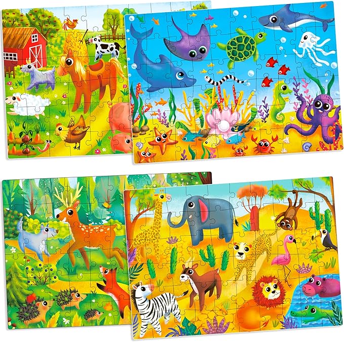 QUOKKA Puzzles for Kids Ages 4-6 - Set of 4x60 Jigsaw Puzzles for Toddlers 3-5 - Animals Toys for Children 6-8 yo - Gift Educational Game for Boys & Girls