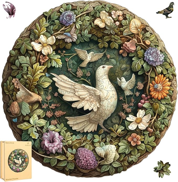 Retro Pigeon Dove 500 Pieces Wooden Jigsaw Puzzles for Adults with Unique Irregular Shape Fun Challenging Bird Puzzles for Kids and Couples on Birthday, Children's Day, Christmas,16.6"x16.7"