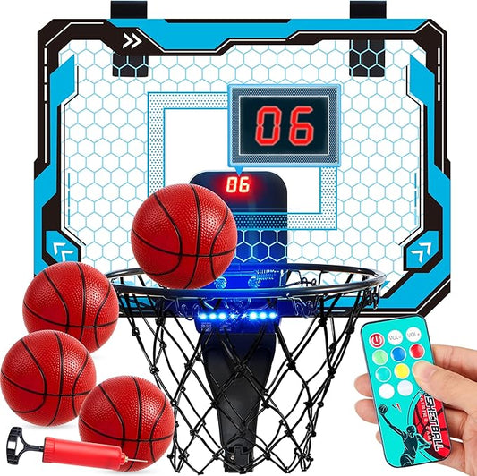 SYNCFUN Mini Basketball Hoop for Kids, Light Up Over The Door Basket Ball Hoops Toy, Mini Hoop with Scoreboard & 4 Balls, Sport Game Set, Birthday Gift Toy for Boys Girls Ages 3 and UP(Blue)
