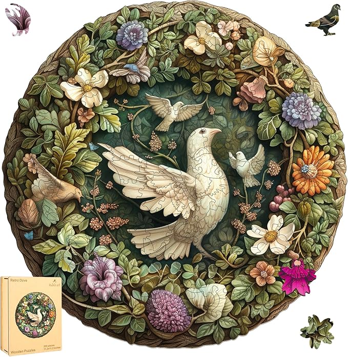 Retro Pigeon Dove 200 Pieces Wooden Jigsaw Puzzles for Adults with Unique Irregular Shape Fun Challenging Bird Puzzles for Kids and Couples on Birthday,Children’s Day,Christmas11.2 x11.2